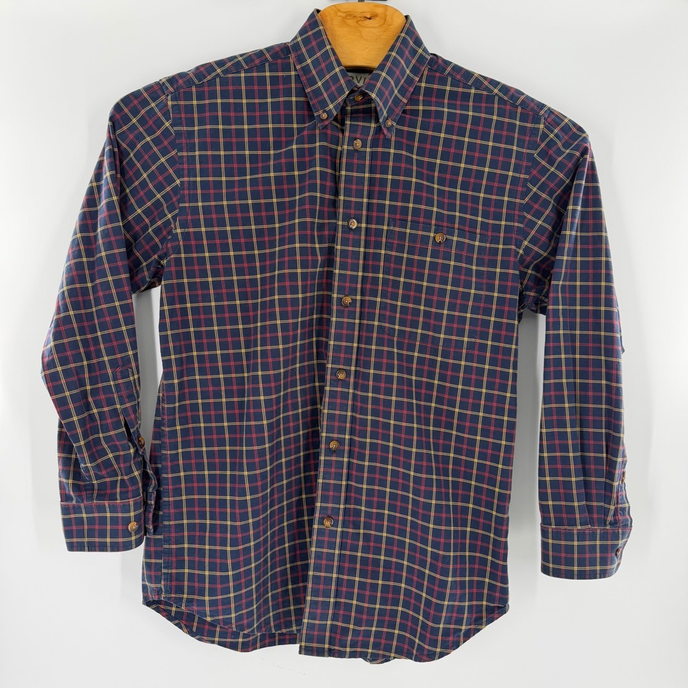 Orvis Mens Navy Blue Red Plaid Cotton Button Down Shirt Size M 1727